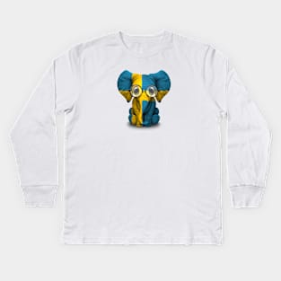Baby Elephant with Glasses and Swedish Flag Kids Long Sleeve T-Shirt